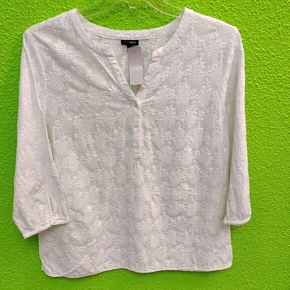 Talbots White Boxy Blouse with Mandarin Collar - Picture 1 of 3